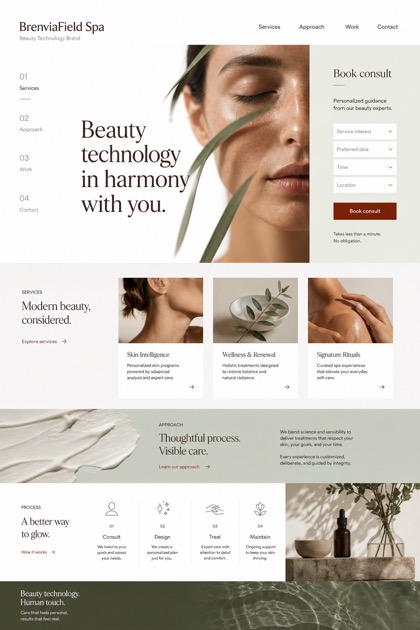 Beauty & Wellness website design for United States, showing a clear opening, service information, supporting content, and a focused inquiry action.