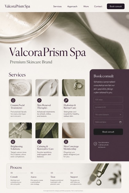 Beauty & Wellness website design for United States, showing a clear opening, service information, supporting content, and a focused inquiry action.