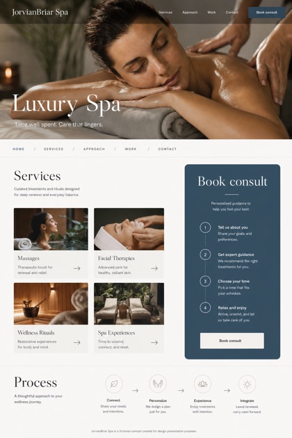 Beauty & Wellness website design for United States, showing a clear opening, service information, supporting content, and a focused inquiry action.
