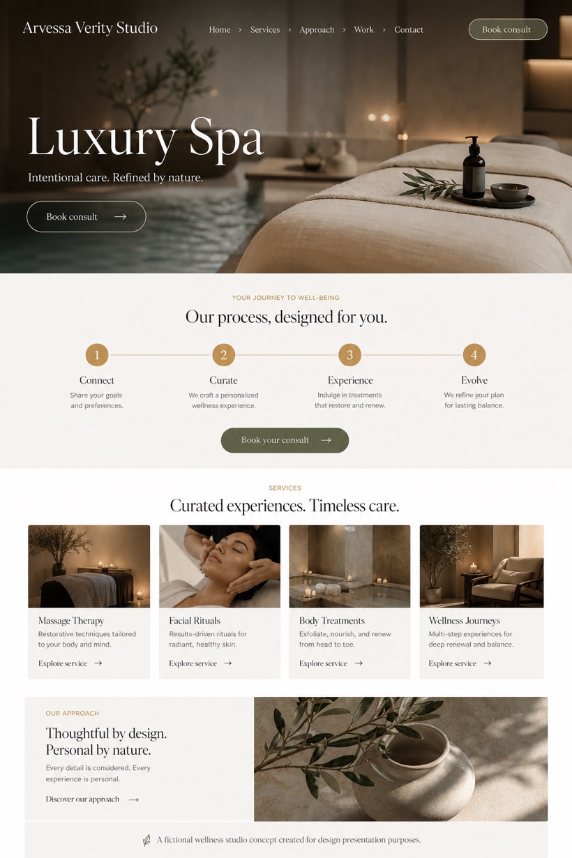 Beauty & Wellness website design for United States, showing a clear opening, service information, supporting content, and a focused inquiry action.