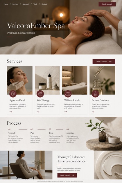 Beauty & Wellness website design for United States, showing a clear opening, service information, supporting content, and a focused inquiry action.