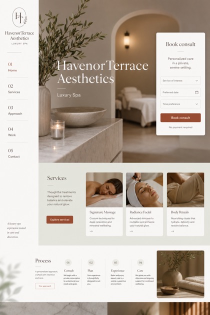 Beauty & Wellness website design for United States, showing a clear opening, service information, supporting content, and a focused inquiry action.
