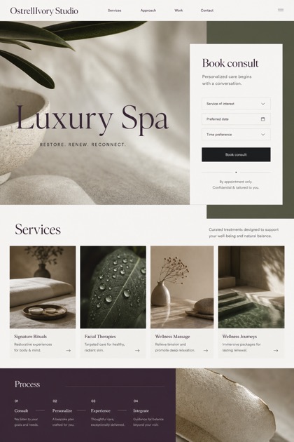 Beauty & Wellness website design for United States, showing a clear opening, service information, supporting content, and a focused inquiry action.