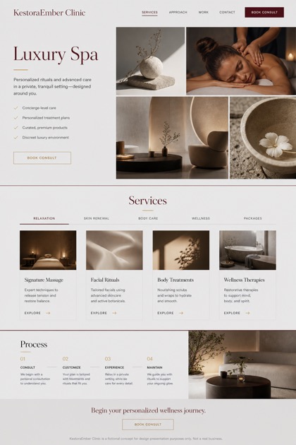 Beauty & Wellness website design for United States, showing a clear opening, service information, supporting content, and a focused inquiry action.