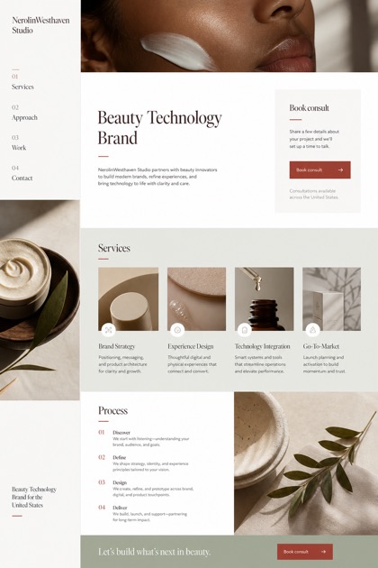 Beauty & Wellness website design for United States, showing a clear opening, service information, supporting content, and a focused inquiry action.