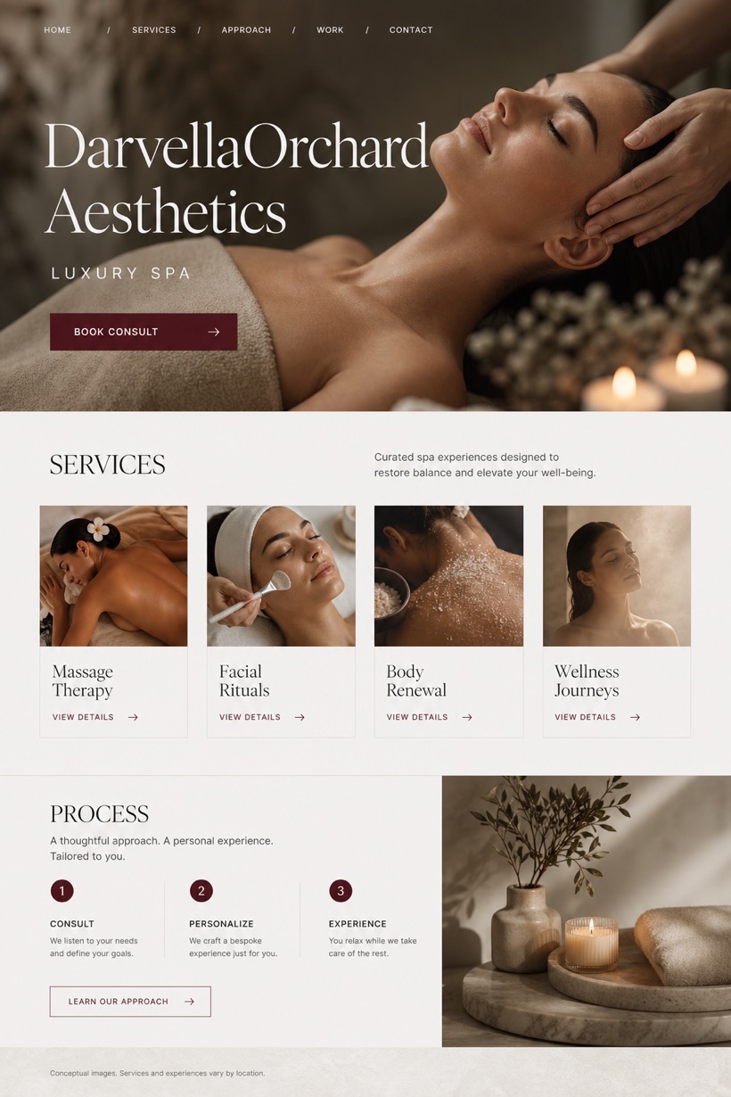 Beauty & Wellness website design for United States, showing a clear opening, service information, supporting content, and a focused inquiry action.