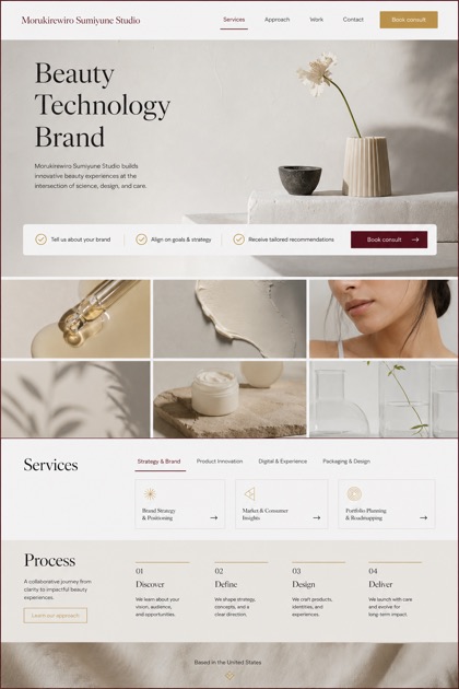 Beauty & Wellness website design for United States, showing a clear opening, service information, supporting content, and a focused inquiry action.
