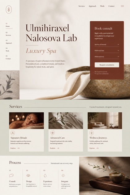 Beauty & Wellness website design for United States, showing a clear opening, service information, supporting content, and a focused inquiry action.