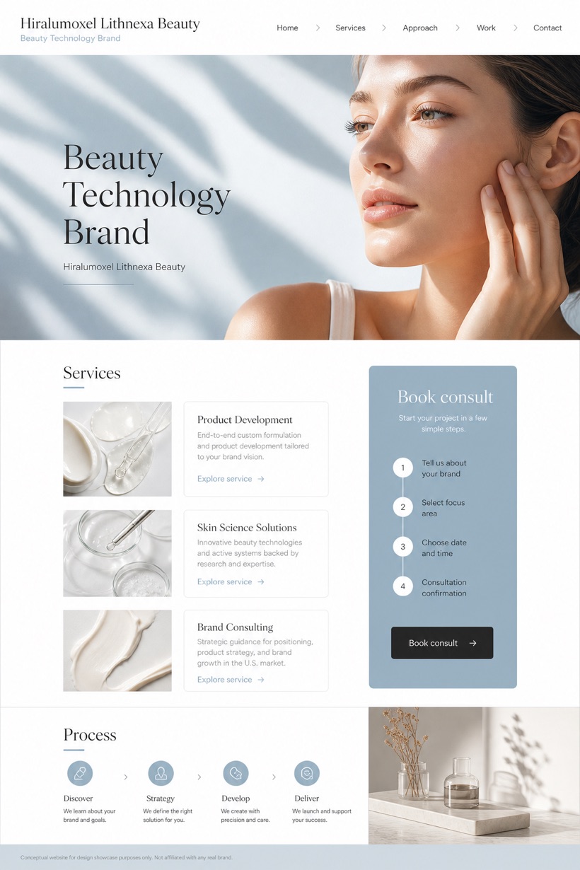 Beauty & Wellness website design for United States, showing a clear opening, service information, supporting content, and a focused inquiry action.