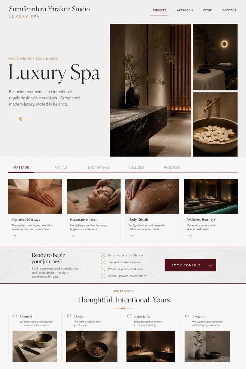 Beauty & Wellness website design for United States, showing a clear opening, service information, supporting content, and a focused inquiry action.