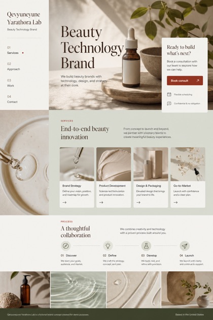 Beauty & Wellness website design for United States, showing a clear opening, service information, supporting content, and a focused inquiry action.