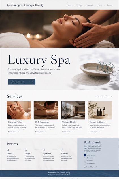 Beauty & Wellness website design for United States, showing a clear opening, service information, supporting content, and a focused inquiry action.