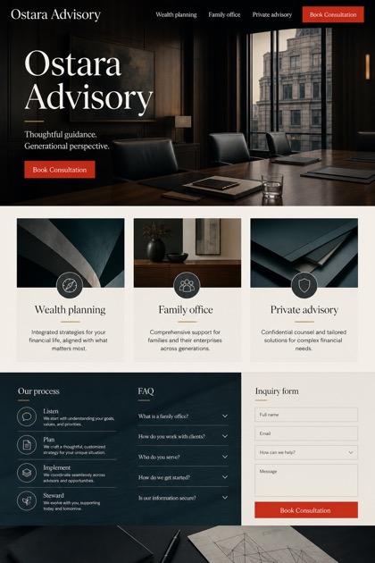 Finance website design for United States, showing a clear opening, service information, supporting content, and a focused inquiry action.