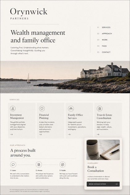 Finance website design for United States, showing a clear opening, service information, supporting content, and a focused inquiry action.
