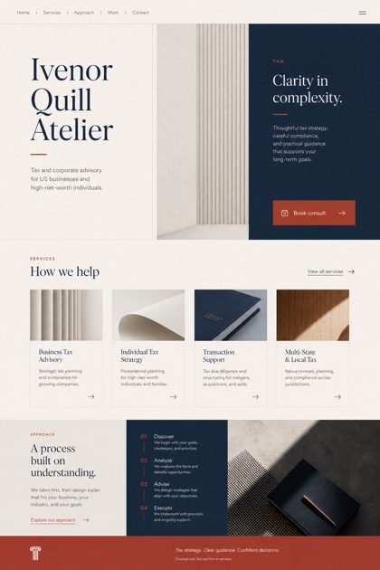 Finance website design for United States, showing a clear opening, service information, supporting content, and a focused inquiry action.