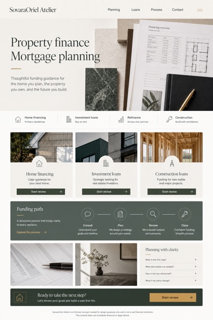 Finance website design for United States, showing a clear opening, service information, supporting content, and a focused inquiry action.