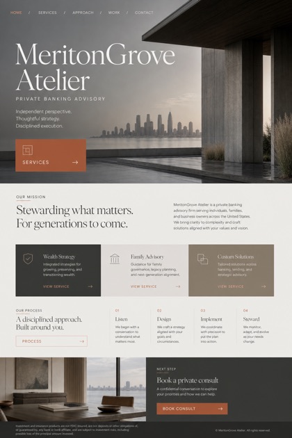 Finance website design for United States, showing a clear opening, service information, supporting content, and a focused inquiry action.