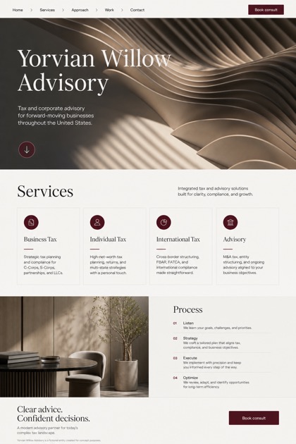 Finance website design for United States, showing a clear opening, service information, supporting content, and a focused inquiry action.