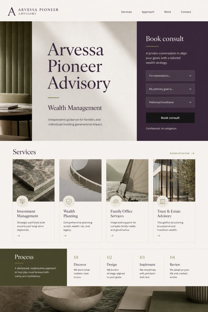 Finance website design for United States, showing a clear opening, service information, supporting content, and a focused inquiry action.