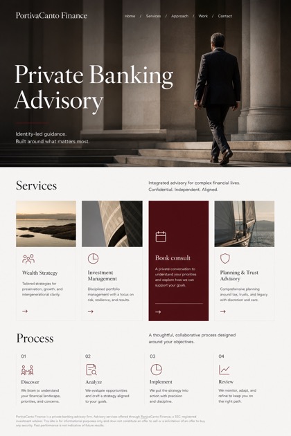 Finance website design for United States, showing a clear opening, service information, supporting content, and a focused inquiry action.