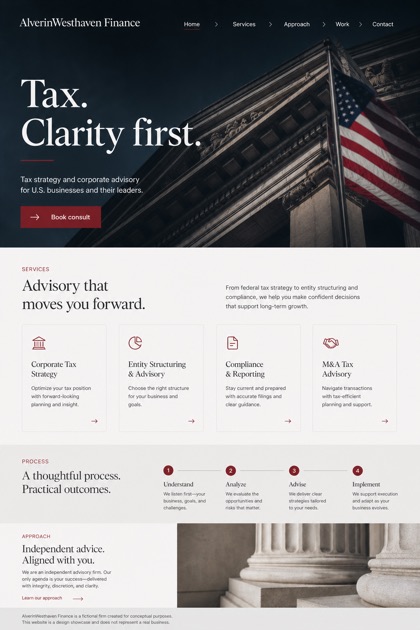 Finance website design for United States, showing a clear opening, service information, supporting content, and a focused inquiry action.