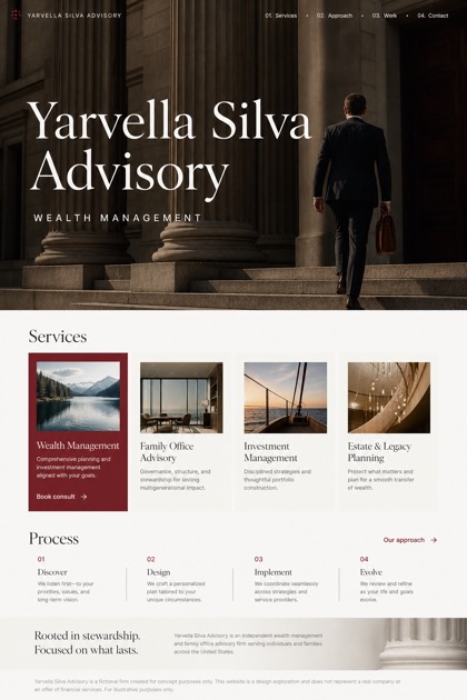 Finance website design for United States, showing a clear opening, service information, supporting content, and a focused inquiry action.