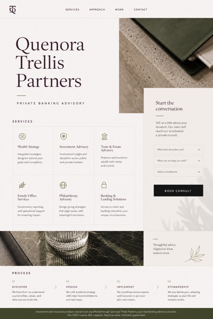 Finance website design for United States, showing a clear opening, service information, supporting content, and a focused inquiry action.