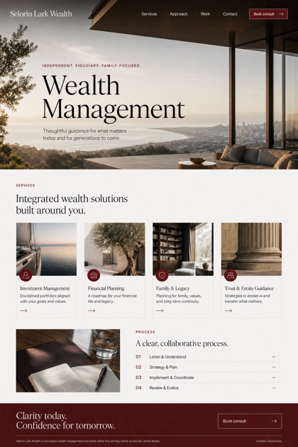 Finance website design for United States, showing a clear opening, service information, supporting content, and a focused inquiry action.