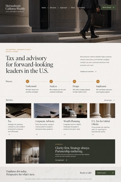 Finance website design for United States, showing a clear opening, service information, supporting content, and a focused inquiry action.