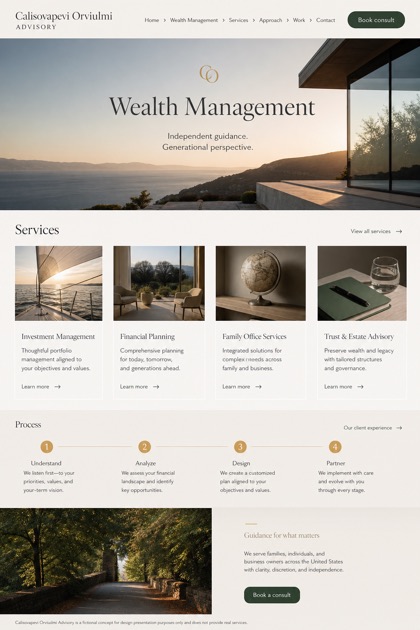 Finance website design for United States, showing a clear opening, service information, supporting content, and a focused inquiry action.