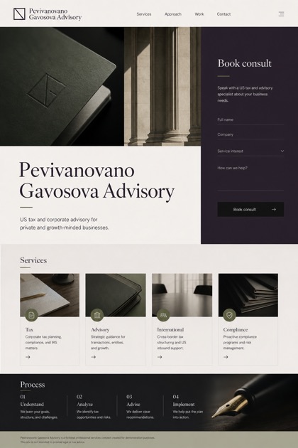 Finance website design for United States, showing a clear opening, service information, supporting content, and a focused inquiry action.
