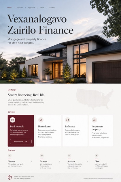 Finance website design for United States, showing a clear opening, service information, supporting content, and a focused inquiry action.