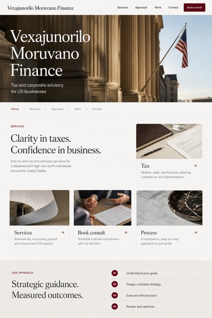 Finance website design for United States, showing a clear opening, service information, supporting content, and a focused inquiry action.