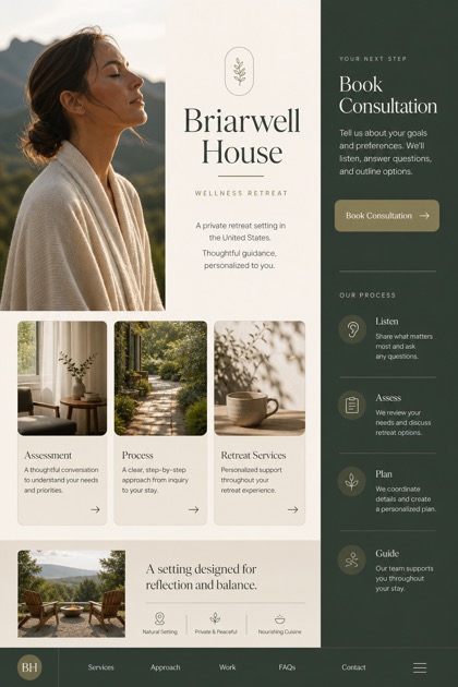 Hospitality website design for United States, showing a clear opening, service information, supporting content, and a focused inquiry action.