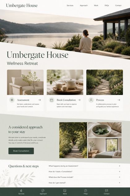 Hospitality website design for United States, showing a clear opening, service information, supporting content, and a focused inquiry action.