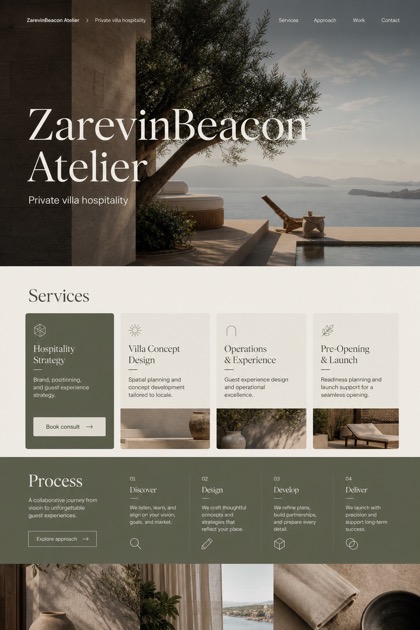 Hospitality website design for United States, showing a clear opening, service information, supporting content, and a focused inquiry action.