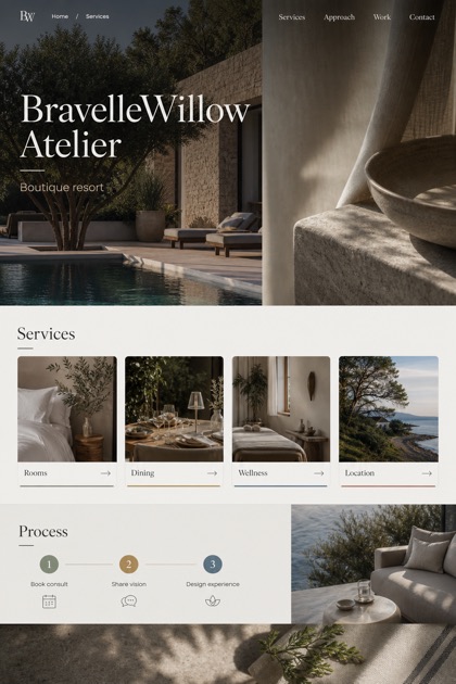 Hospitality website design for United States, showing a clear opening, service information, supporting content, and a focused inquiry action.