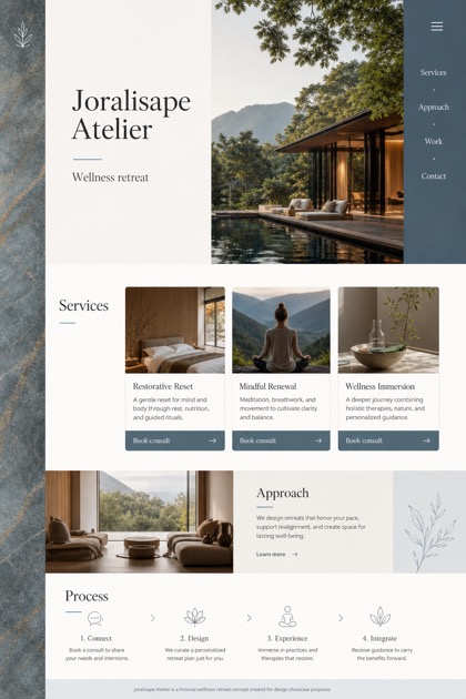 Hospitality website design for United States, showing a clear opening, service information, supporting content, and a focused inquiry action.