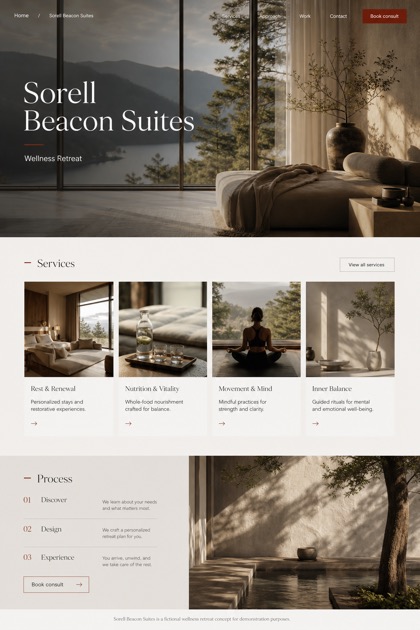 Hospitality website design for United States, showing a clear opening, service information, supporting content, and a focused inquiry action.