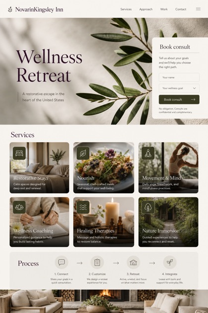 Hospitality website design for United States, showing a clear opening, service information, supporting content, and a focused inquiry action.