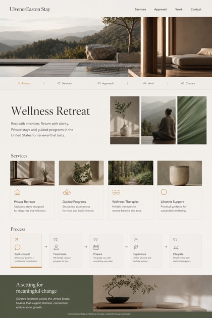 Hospitality website design for United States, showing a clear opening, service information, supporting content, and a focused inquiry action.