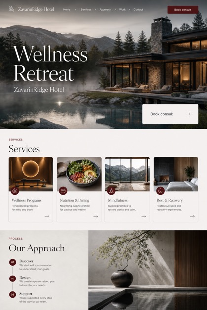Hospitality website design for United States, showing a clear opening, service information, supporting content, and a focused inquiry action.