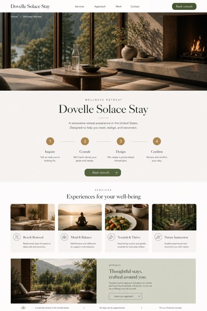Hospitality website design for United States, showing a clear opening, service information, supporting content, and a focused inquiry action.