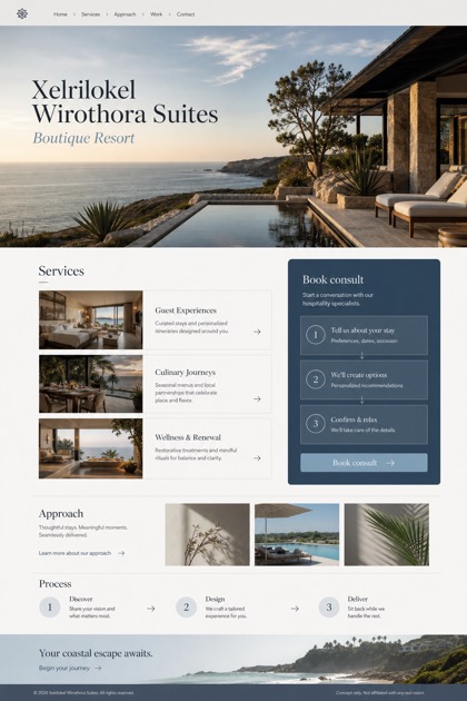 Hospitality website design for United States, showing a clear opening, service information, supporting content, and a focused inquiry action.