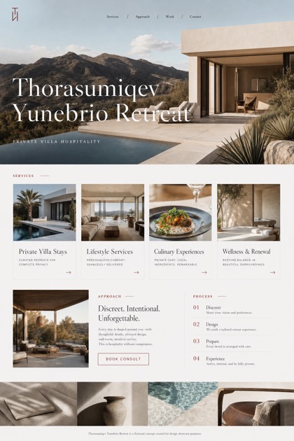 Hospitality website design for United States, showing a clear opening, service information, supporting content, and a focused inquiry action.