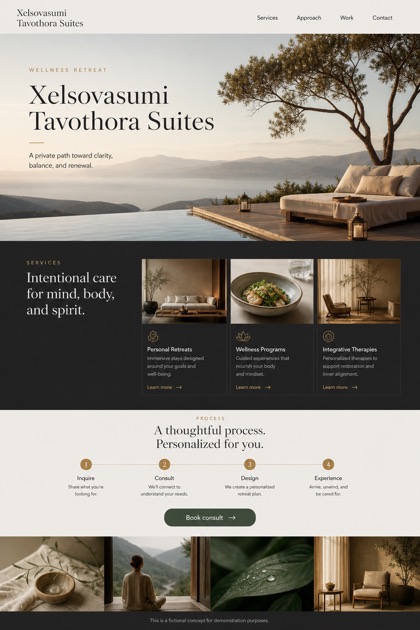 Hospitality website design for United States, showing a clear opening, service information, supporting content, and a focused inquiry action.