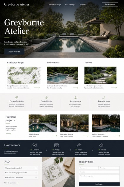 Architecture & Interiors website design for United States, showing a clear opening, service information, supporting content, and a focused inquiry action.