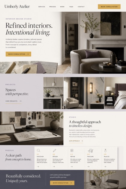 Architecture & Interiors website design for United States, showing a clear opening, service information, supporting content, and a focused inquiry action.
