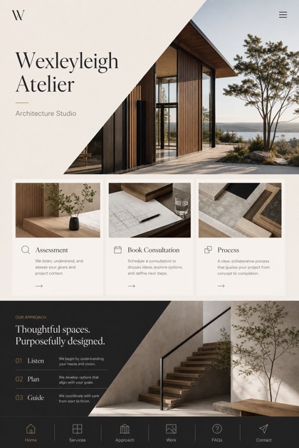 Architecture & Interiors website design for United States, showing a clear opening, service information, supporting content, and a focused inquiry action.