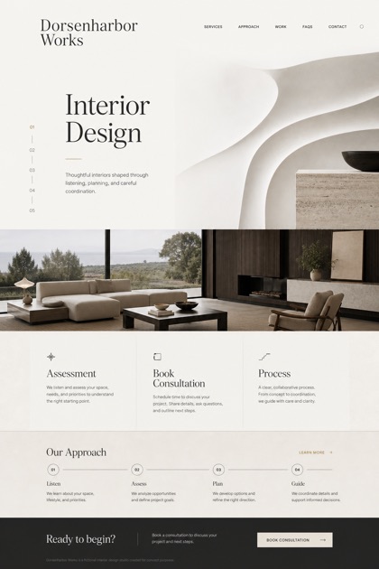 Architecture & Interiors website design for United States, showing a clear opening, service information, supporting content, and a focused inquiry action.